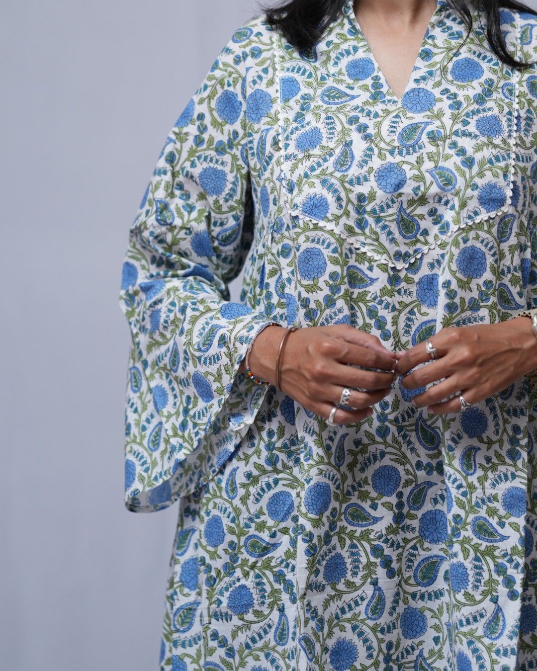 sanganeri blue a line short top   