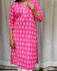 Radha Pink Cotton Straight Kurta