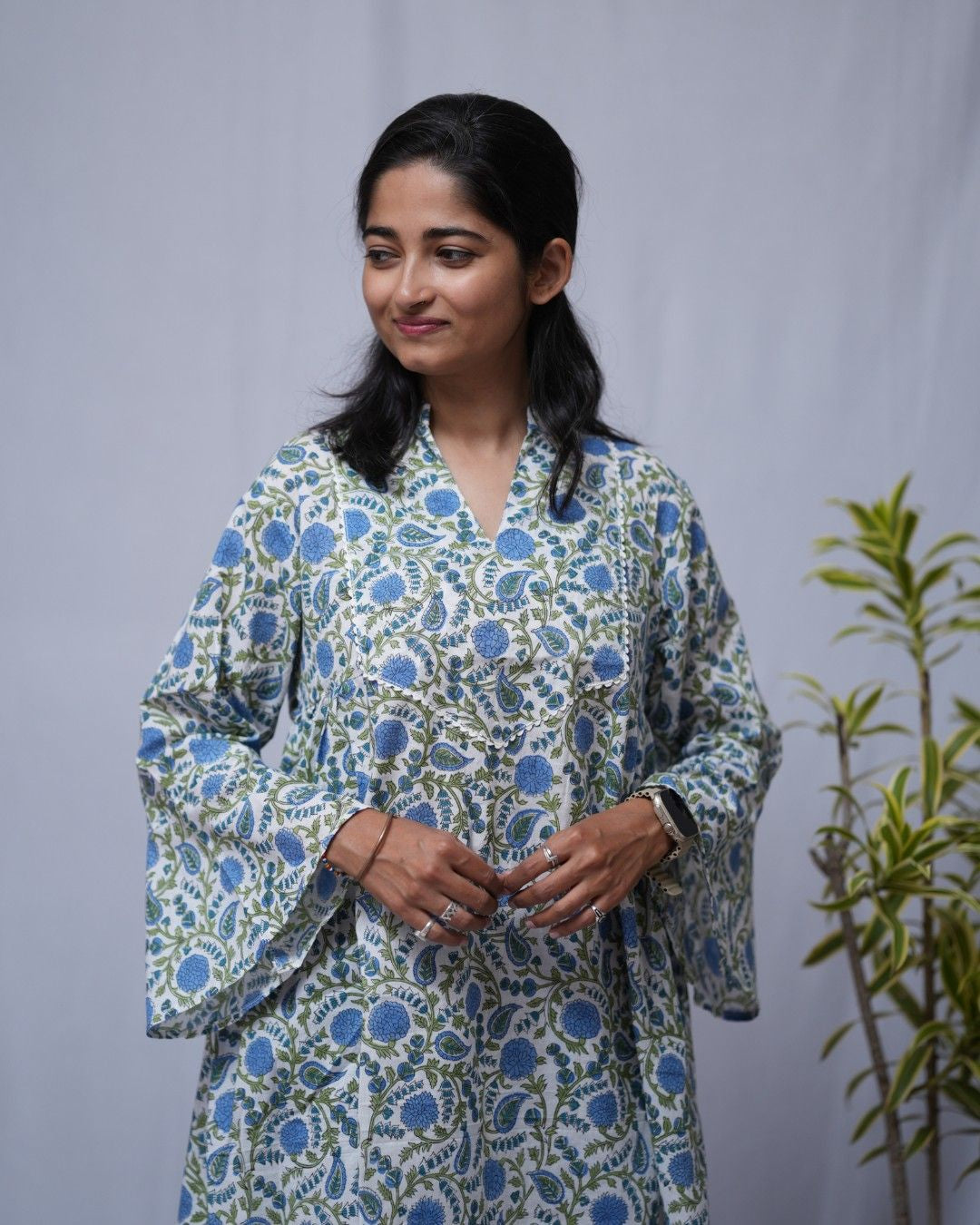 sanganeri blue a line short top   