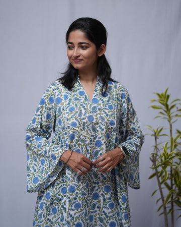 sanganeri blue a line short top   
