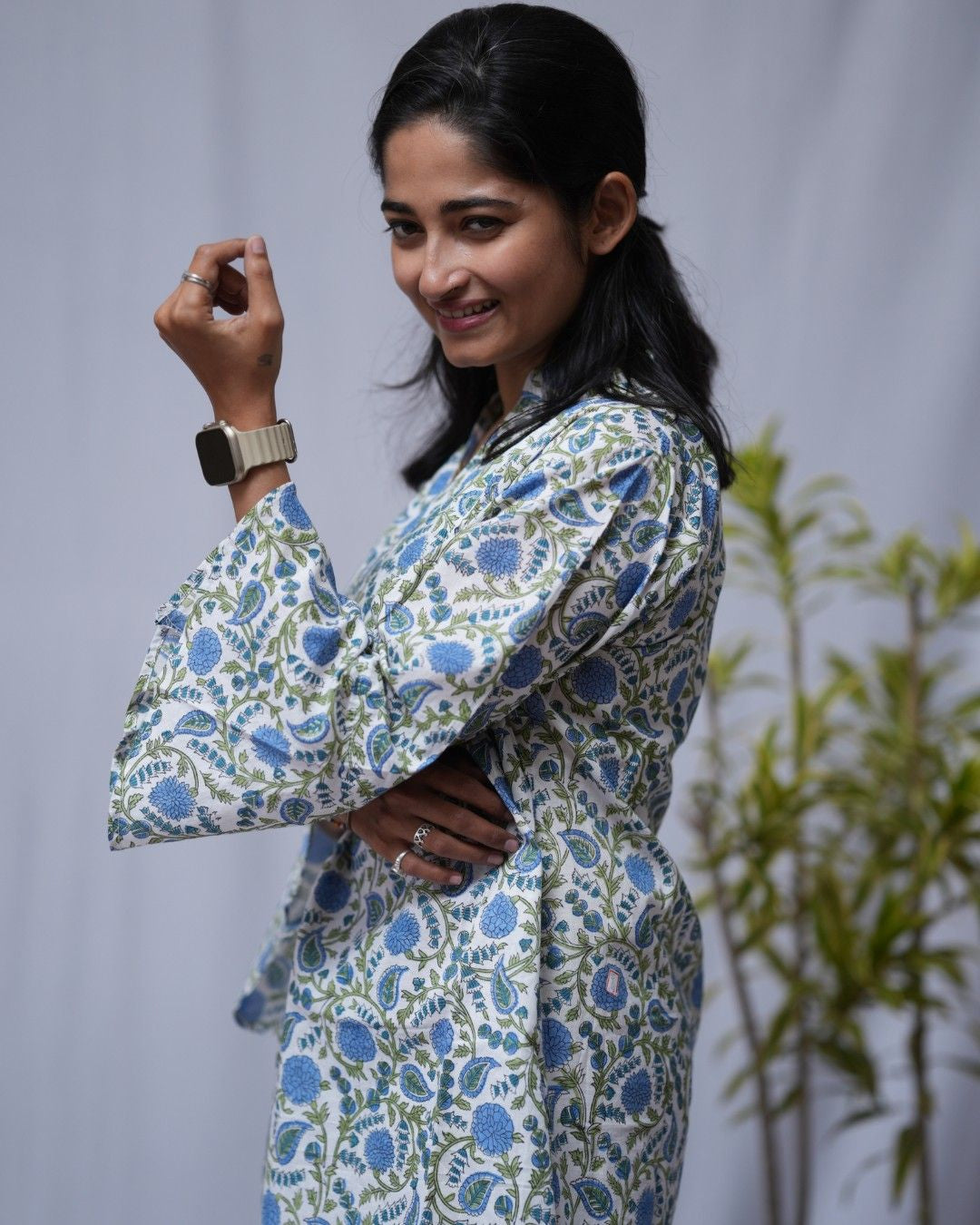 sanganeri blue a line short top   