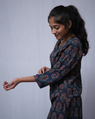 Lakshmi Ajrakh Cotton Blue Straight Short Top Kurti