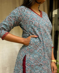 Radha Blue Cotton Straight Kurta