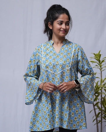 sanganeri cotton blue short top    