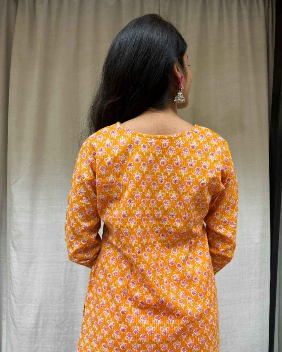 yellow cotton straight kurta     
