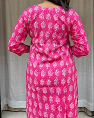 Radha Pink Cotton Straight Kurta