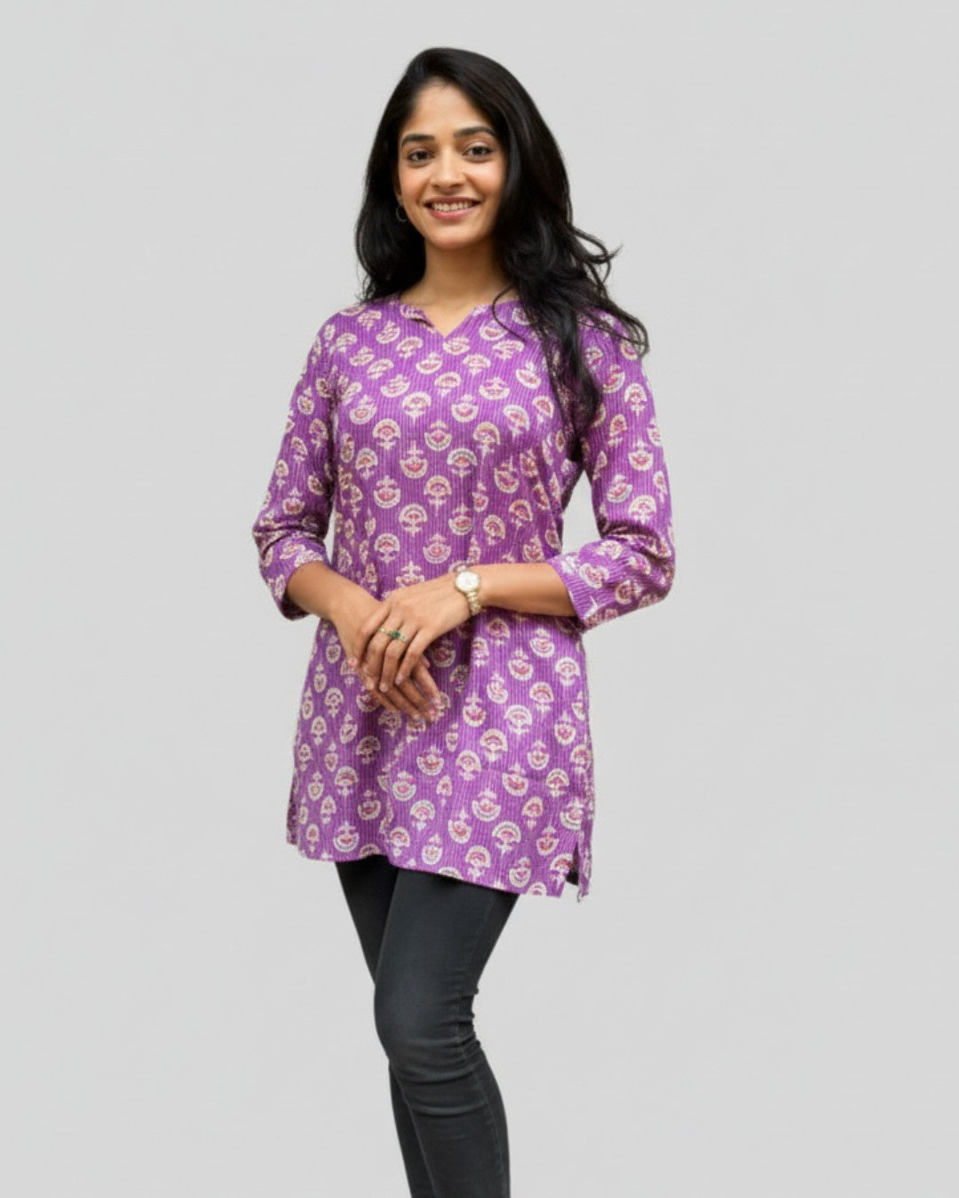 purple cotton short top kurti    