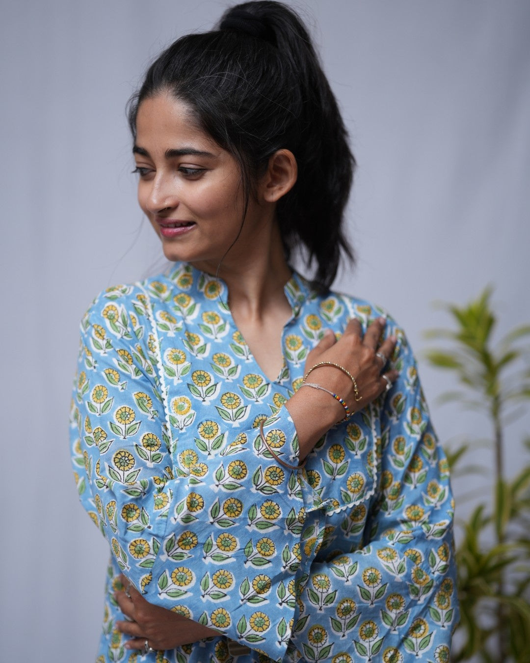 sanganeri cotton blue short top    
