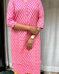Rutvi Pink Cotton Straight Kurta