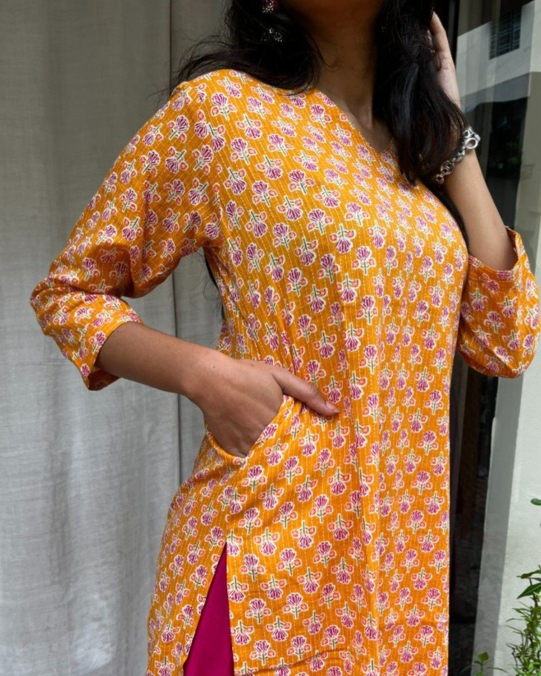 yellow cotton straight kurta     