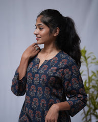 Lakshmi Ajrakh Cotton Blue Straight Short Top Kurti