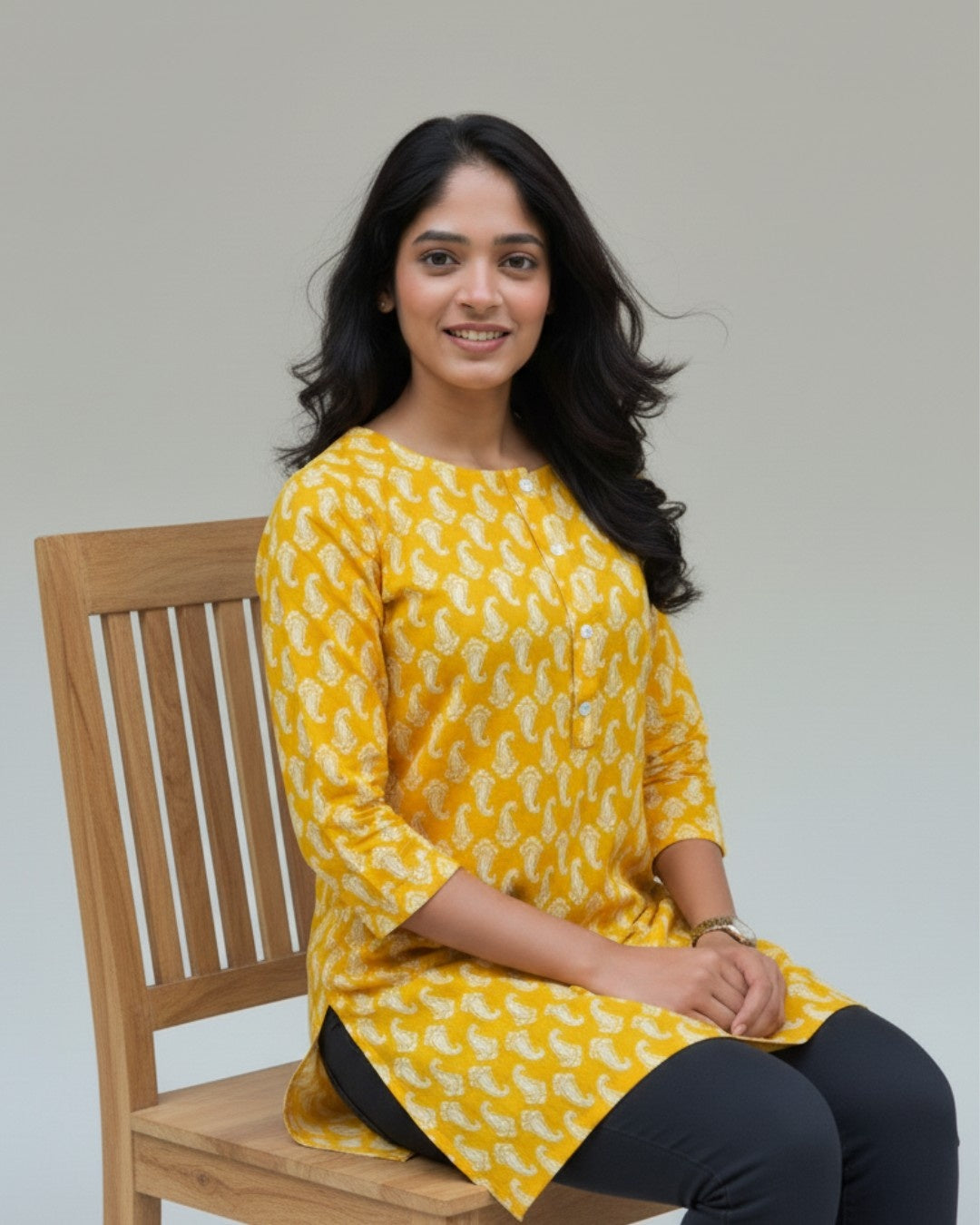 yellow cotton short top kurti    