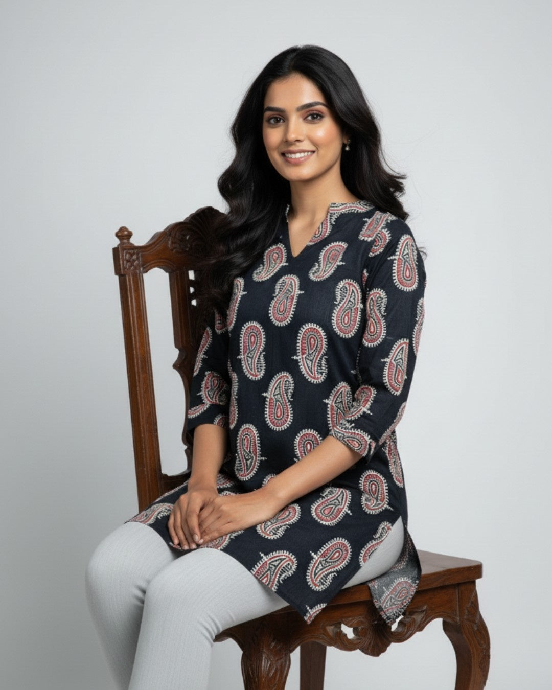 Kiara Black Cotton Short Top Kurti