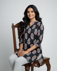 Kiara Black Cotton Short Top Kurti