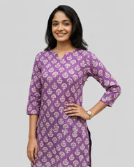 Devki Purple Cotton Short Top Kurti