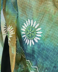 Lucknowi Chikankari Green and Blue Tie-Dye Kota Silk Dupatta