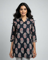 Kiara Black Cotton Short Top Kurti