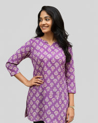 Devki Purple Cotton Short Top Kurti