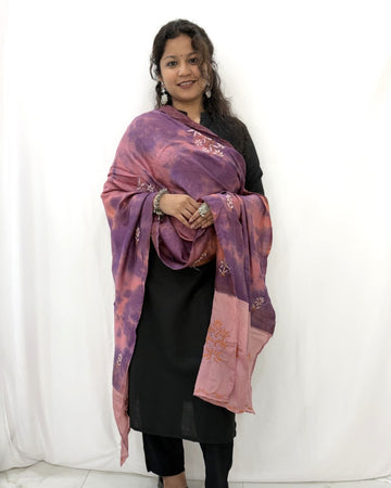 Chikankari Purple Tie dye Modal Silk Dupatta