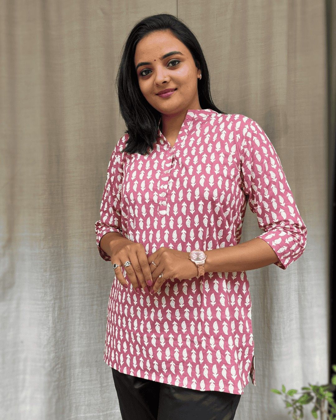 pink cotton short top kurti    