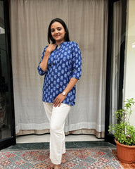 Sakti Blue Cotton Short Top Kurti