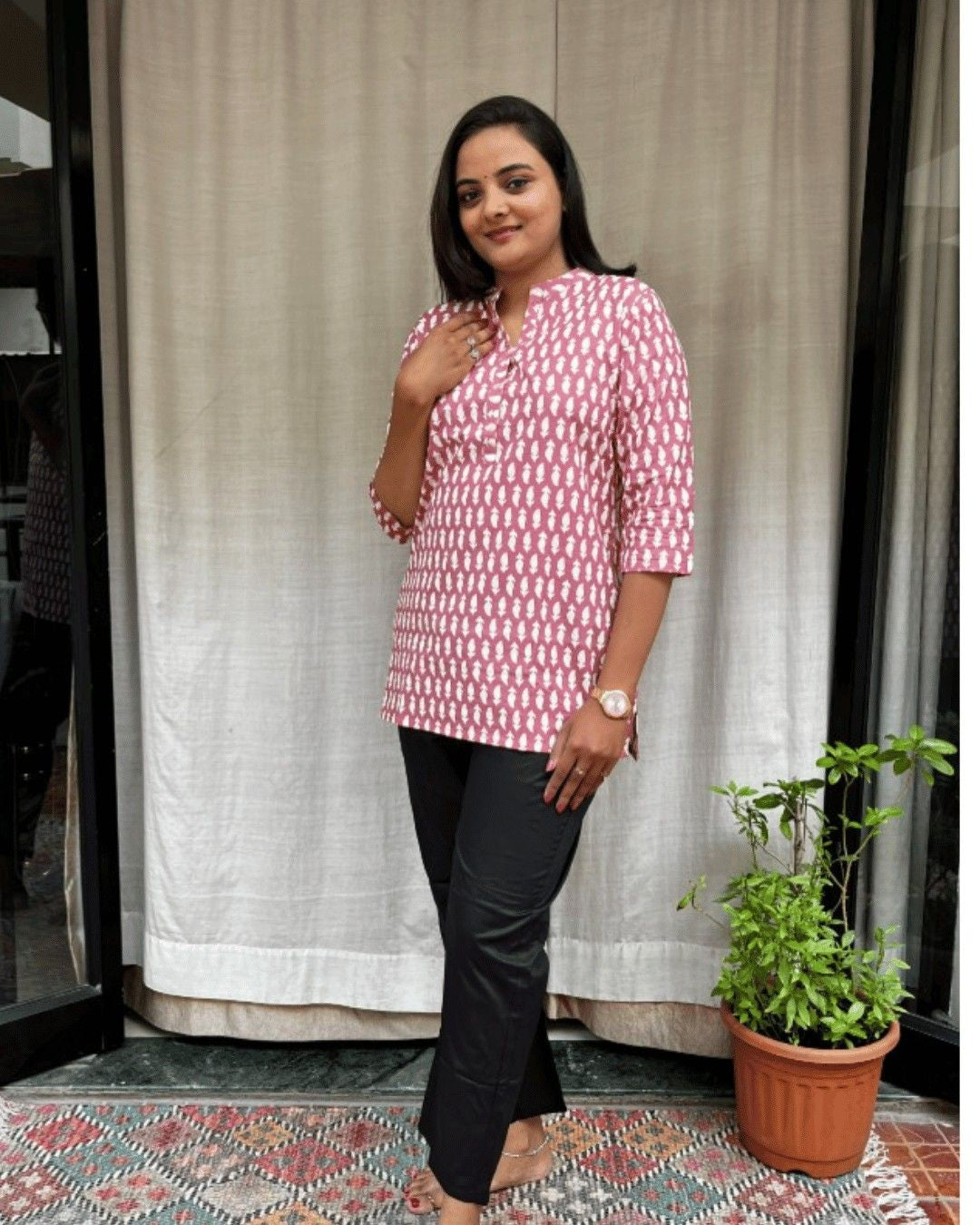 pink cotton short top kurti    