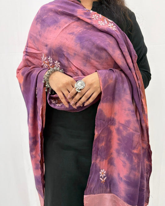 Chikankari Purple Tie dye Modal Silk Dupatta