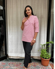 Sakti Pink Cotton Short Top Kurti