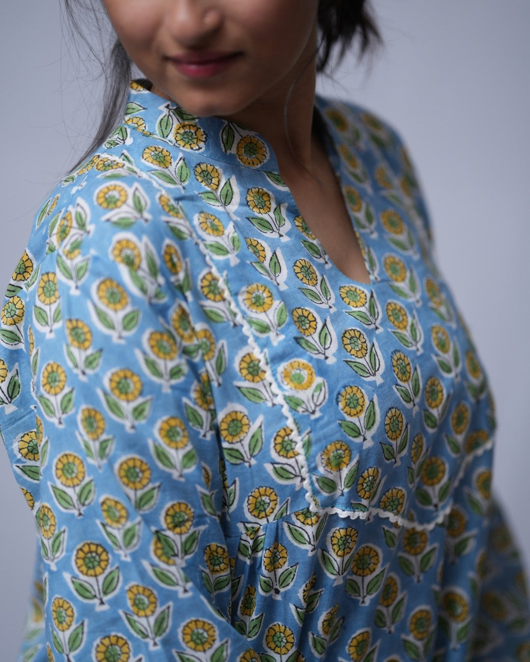 sanganeri cotton blue short top    