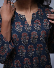 Lakshmi Ajrakh Cotton Blue Straight Short Top Kurti