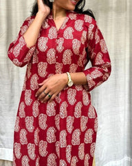 Rutvi Maroon Cotton Straight Kurta
