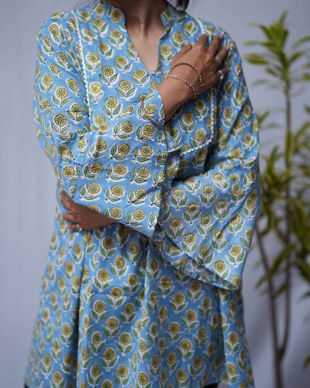 sanganeri cotton blue short top    