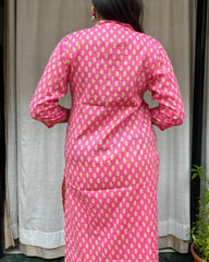 Rutvi Pink Cotton Straight Kurta