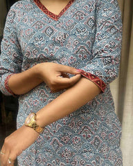 Radha Blue Cotton Straight Kurta