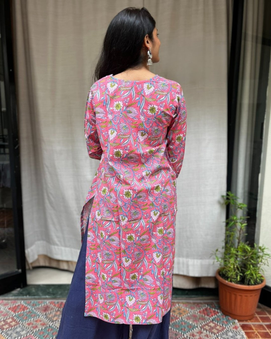 pink cotton straight kurta     