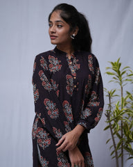Nirrti Ajrakh Black Cotton Short Top Kurti