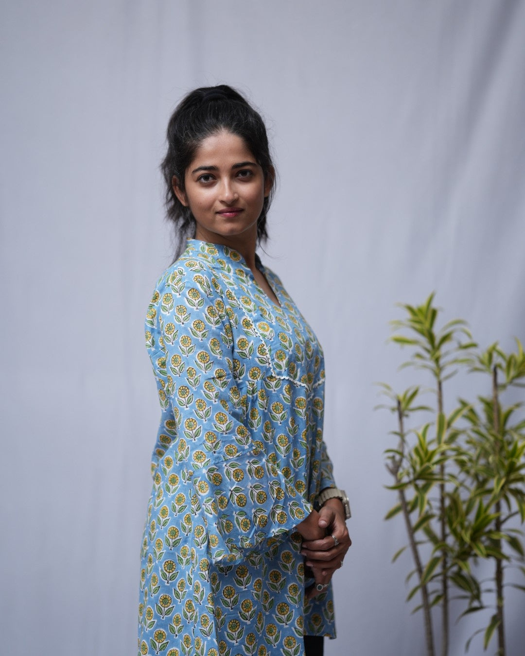 sanganeri cotton blue short top    