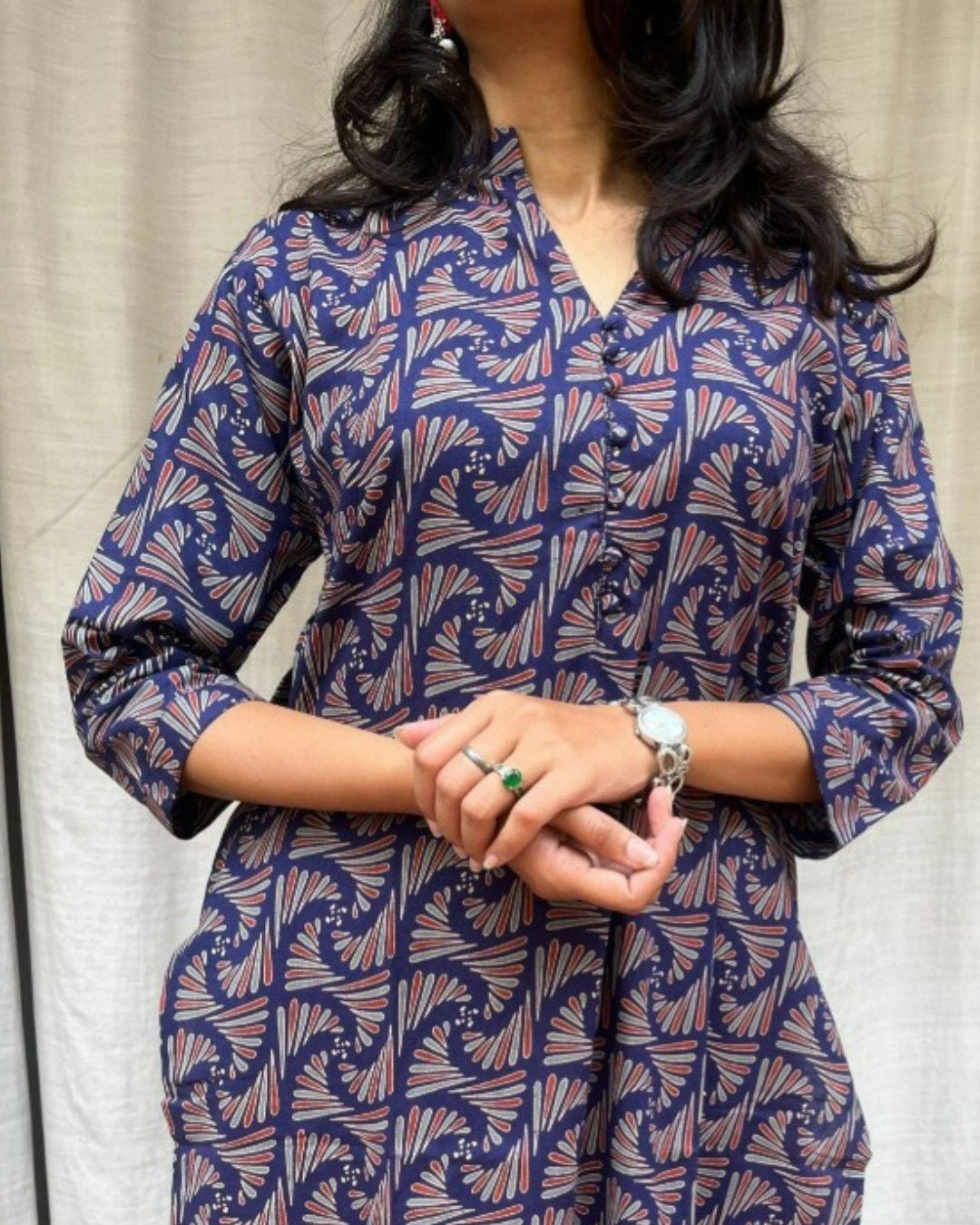 blue cotton straight kurta     
