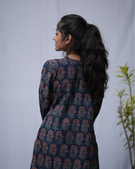 Lakshmi Ajrakh Cotton Blue Straight Short Top Kurti