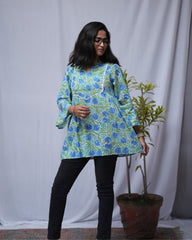 Archi Bagru Cotton Blue A-line Short Top