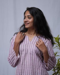 Priti Purple Cotton Straight Short Top Kurti