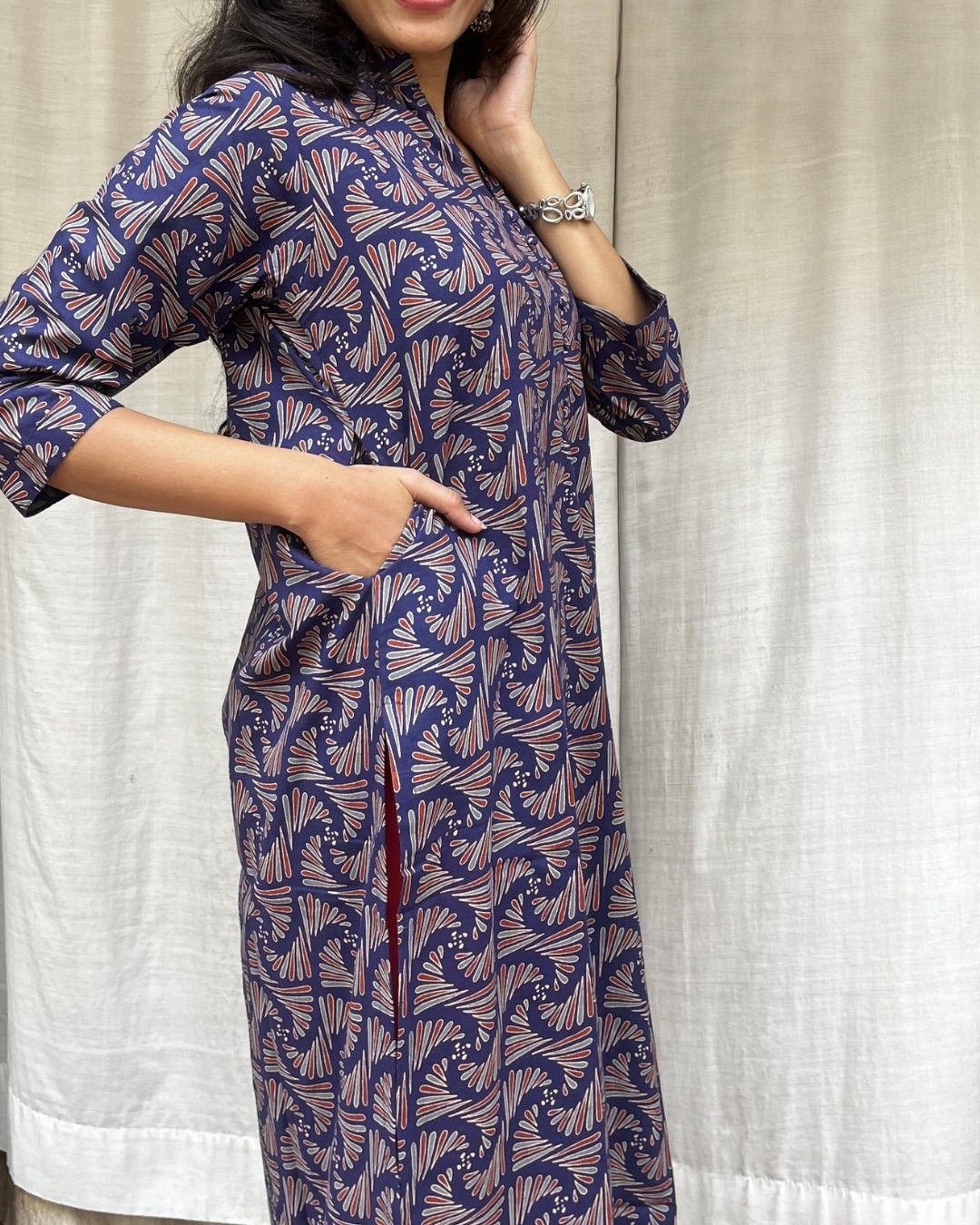blue cotton straight kurta     