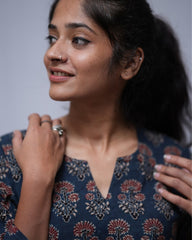 Lakshmi Ajrakh Cotton Blue Straight Short Top Kurti