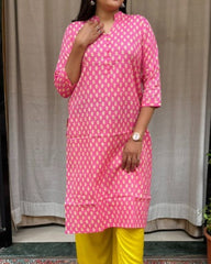 Rutvi Pink Cotton Straight Kurta