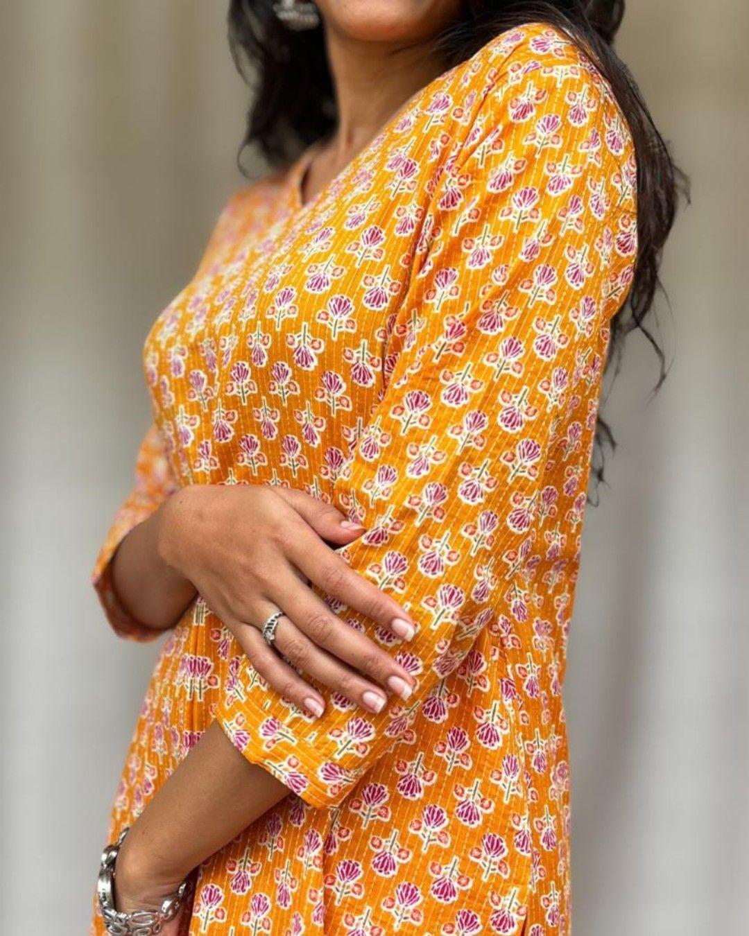 yellow cotton straight kurta     