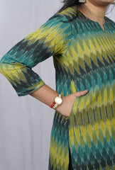 Avika Green Ikkat Cotton Straight Kurta– elegant ethnic wear for women, available for online shopping