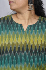 Avika Green Ikkat Cotton Straight Kurta– elegant ethnic wear for women, available for online shopping
