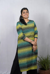Avika Green Ikkat Cotton Straight Kurta