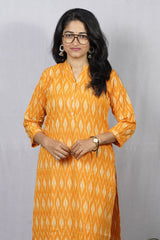Ritika Yellow Ikkat Cotton Straight Kurta– elegant ethnic wear for women, available for online shopping
