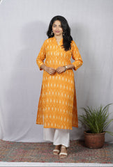 Ritika Yellow Ikkat Cotton Straight Kurta